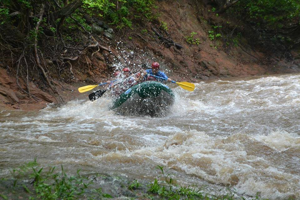 "Thrilling white-water rafting adventure on the Tenorio River in Costa Rica, featuring exciting rapids and stunning tropical scenery."